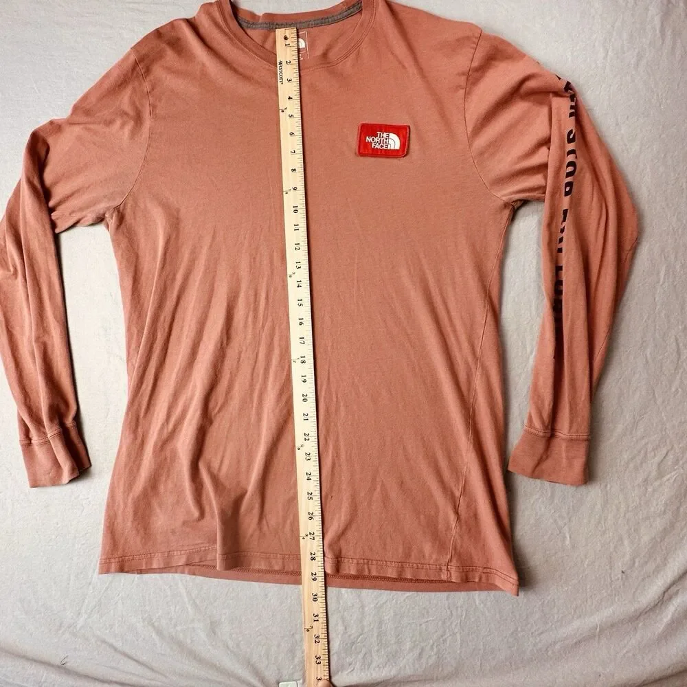 North Face Shirt Men’s L Long Sleeve Crew Neck Casual Red Tee cotton Logo Patch